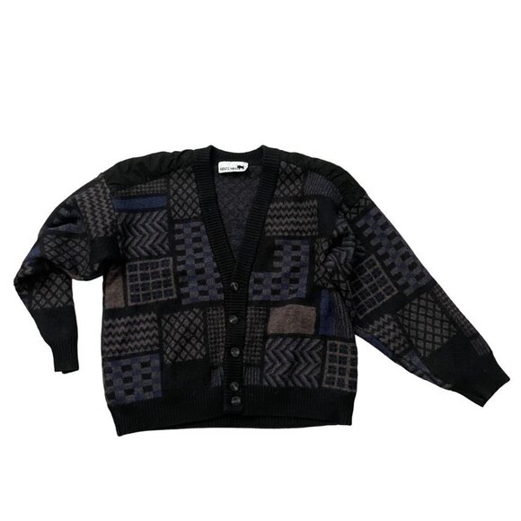 Maremma Wool Knit Cardigan Sweater V Neck Long Sleeves Black Multicolor Size 52 - Picture 1 of 11